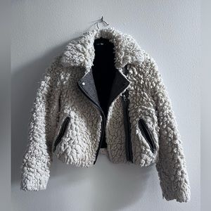 Free People Motorcycle Bomber Faux Shag Jacket